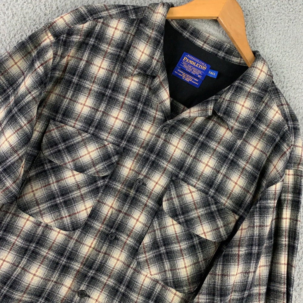 Vintage‎ Pendleton Board Shirt Mens XL Tall Plaid Wool Flannel Long Camp Collar